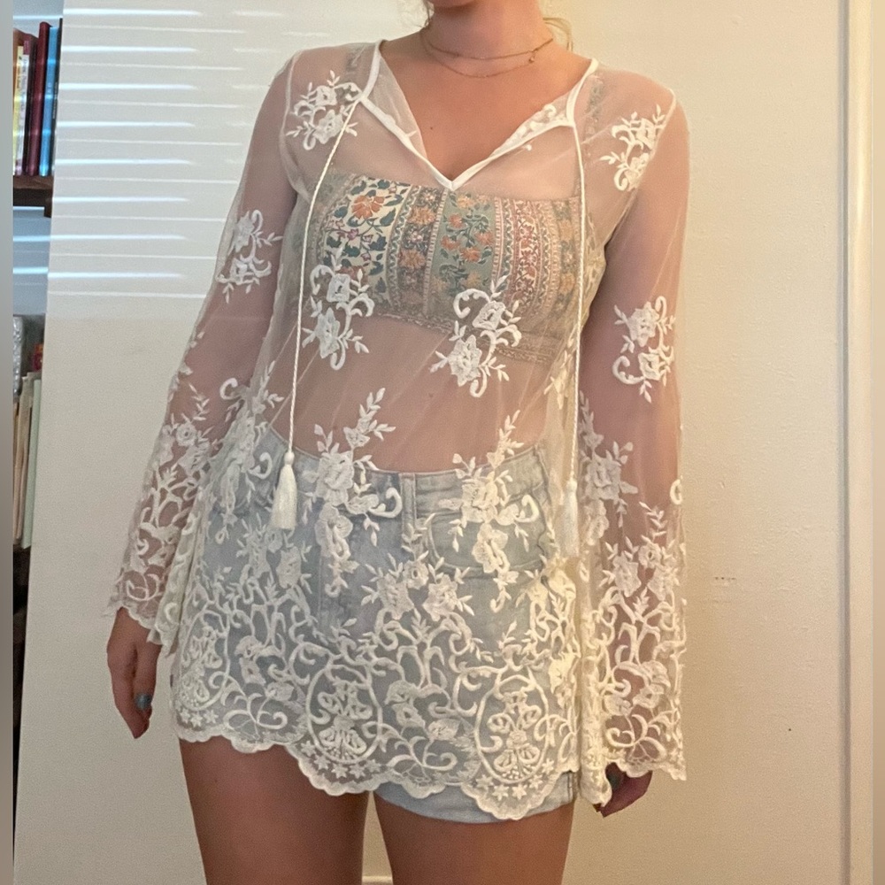 Women’s swim cover-up, lacy & white